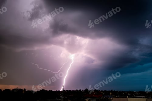 Preview: Lightning storm over the city, Prague, Czech republic