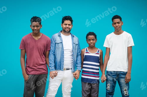 Preview: Dominican Latino origin man celebrating father's day with his childre dark-skinned family having fun