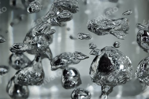 Preview: Drops and bubbles of mercury in water. Dangerous chemical element, the scientific experience.