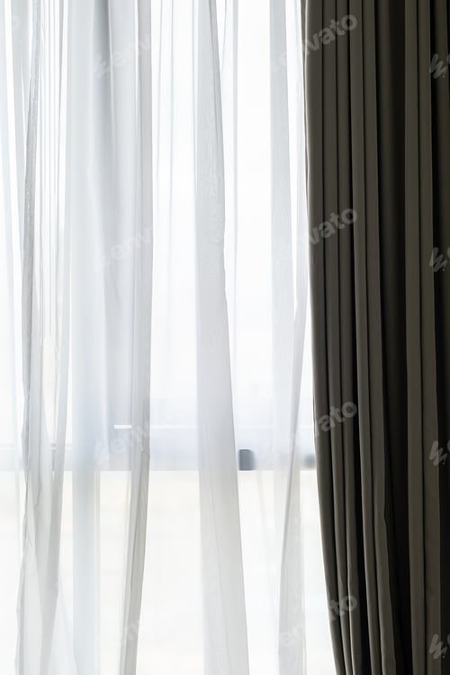 Preview: Curtain draperies at window, close up.