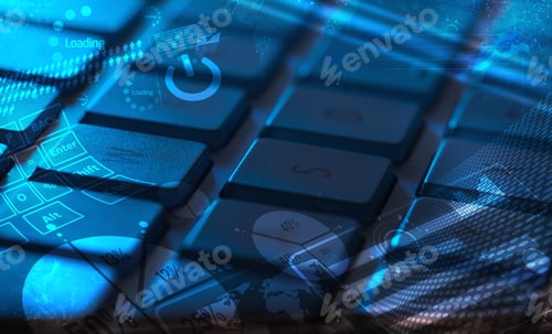 Preview: Computer Keyboard With Glowing Charts, Digital Marketing Concept