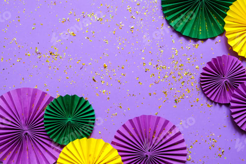 Preview: Mardi gras.Holidays mardi gras masquarade, venetian mask fan over purple background. view above,ma