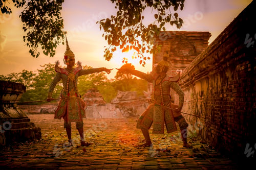 Preview: Khon is art culture Thailand Dancing in masked Tos-sa-kan and Hanuman are fighting in literature Ram