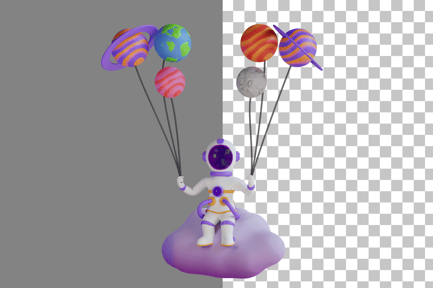Preview: Astronaut Sitting On Cloud With Planet Balloon 3D Illustration
