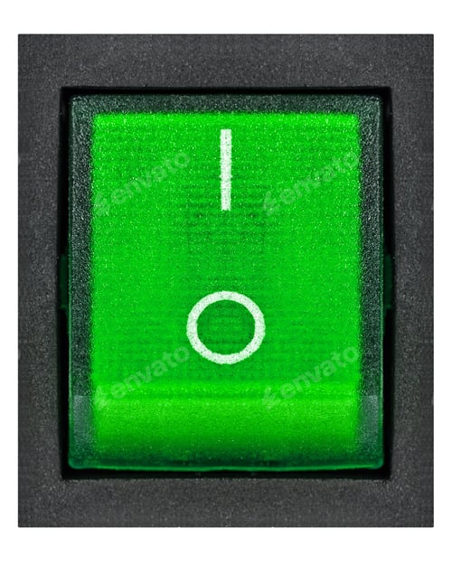 Preview: Green power switch, isolated on white background, with clipping path