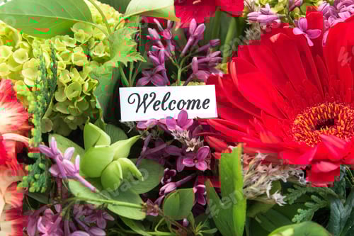 Preview: Welcome Card with Spring Flowers