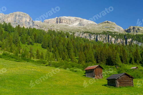 Preview: Mountain landscape along the road to Campolongo pass, Dolomites