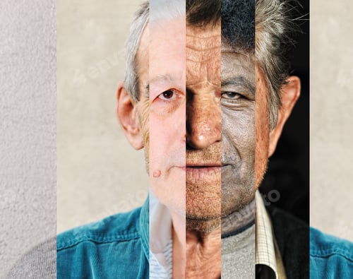 Preview: Human Male Face Made Of Several Different People, Artistic Concept Vertical Collage