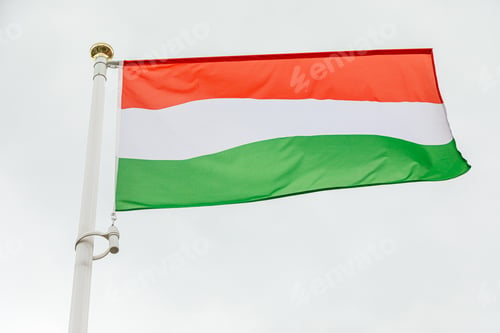 Preview: flag of Hungary waving in the wind against sky