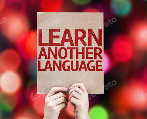 Preview: Learn Another Language Card With Colorful Background With Defocused Lights