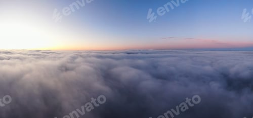 Preview: Aerial Panoramic View of Pacific Ocean Coast Covered in Fog