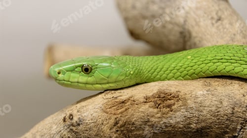 Preview: Close-up of a green mamba (Dendroaspis viridis) snake atop a rock