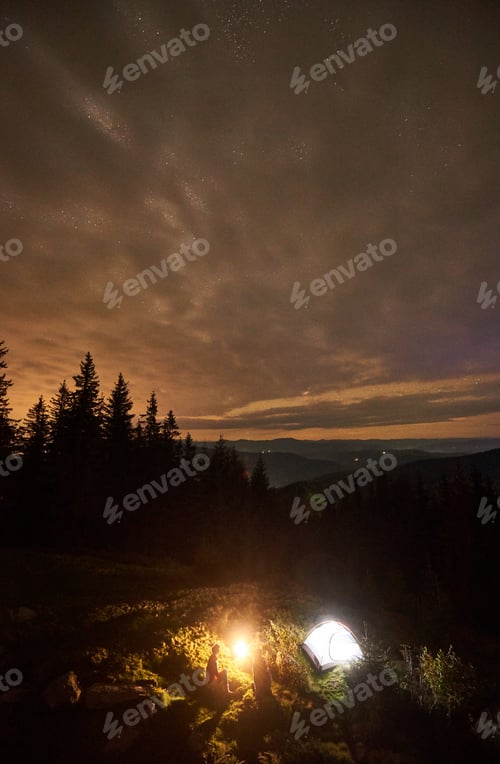 Preview: Night summer camping in the mountains under night starry sky