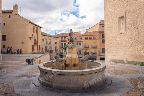 Preview: Lions Fountain (Fuente de Los Leones) at Plazuela de San Martin Square - Segovia, Spain