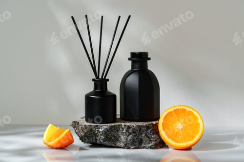 Preview: Modern Aromatherapy Diffuser With Orange Accents on a Natural Stone Surface