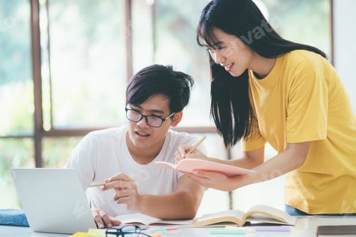 Preview: Young students campus helps friend catching up and learning.