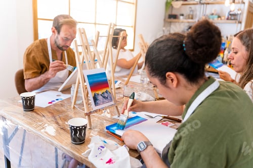 Preview: Art and Wine Workshop. Friends painting while tasting different wines.