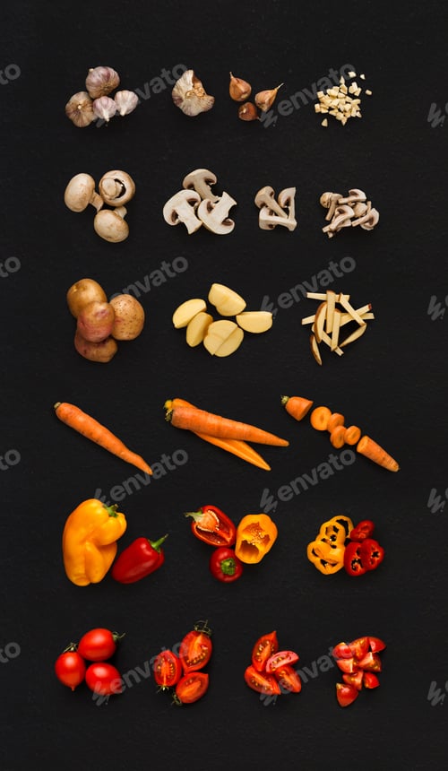 Preview: Collage of various vegetables on black background, isolated