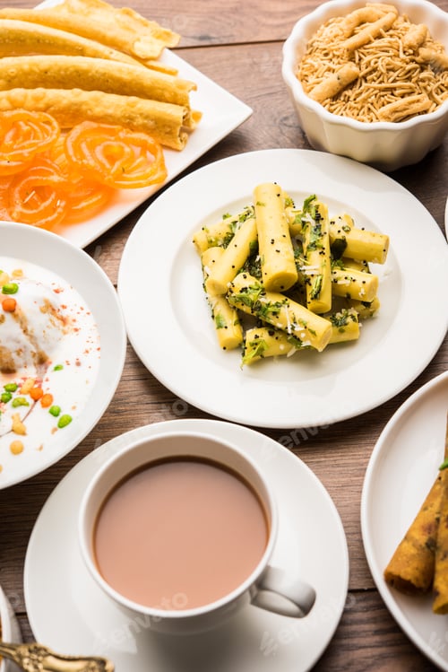 Preview: Group of Gujarati snacks food from India