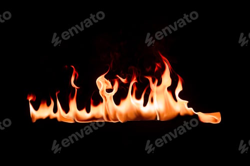 Preview: close up view of burning flame on black backdrop