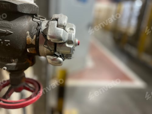 Preview: Water intake for fireman's hose with a red stopcock.
