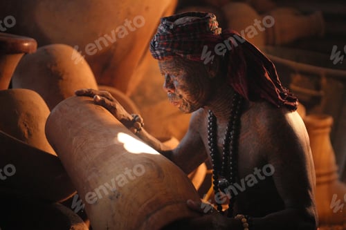 Preview: Asian village lifestyle, moment a man making and crafting handmade wood