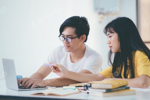 Preview: Young students campus helps friend catching up and learning.