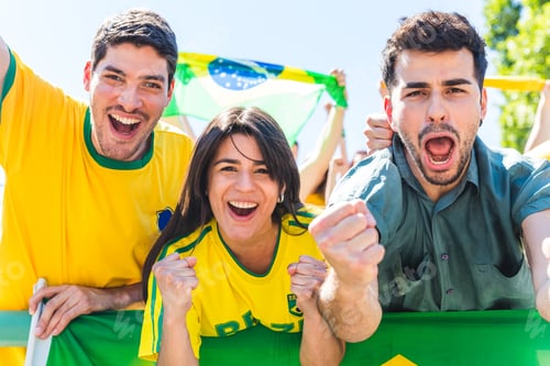 Preview: Brazilian supporters celebrating at stadium with flags