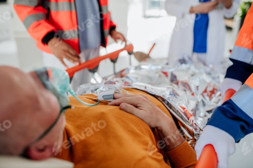 Preview: Rescuers taking care of patient from ambulance.