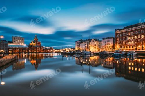 Preview: Helsinki, Finland. View Of Kanavaranta Street With Uspenski Cathedral And Pohjoisranta Street In