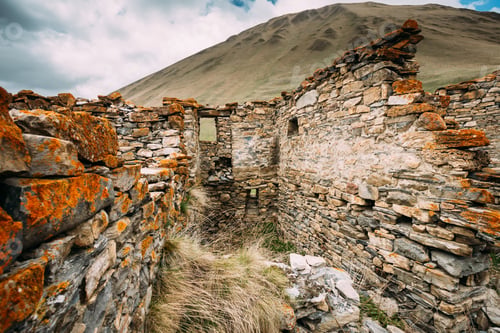 Preview: Fortress On Mountain Background Near Karatkau Village, Kazbegi District, Mtskheta-Mtianeti Region