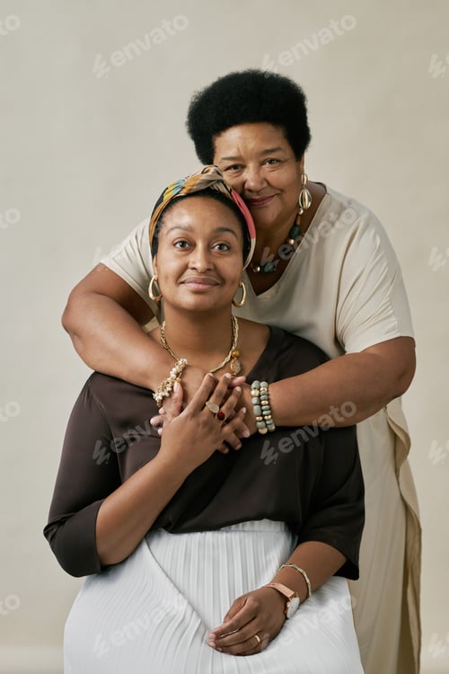 Preview: Portrait of Two Women Embracing with Warm Smiles