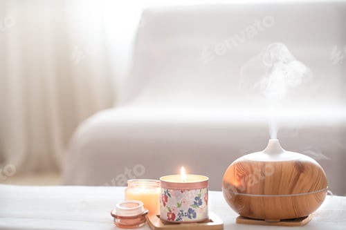 Preview: Modern oil aroma diffuser in the living room on the table .