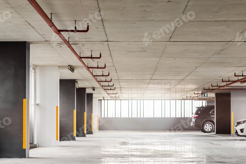 Preview: Complete silence. Parking garage interior. Copy space