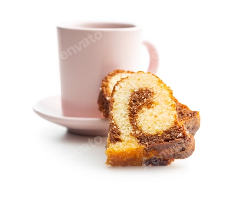Preview: Marble Cake with Cup of Tea on White