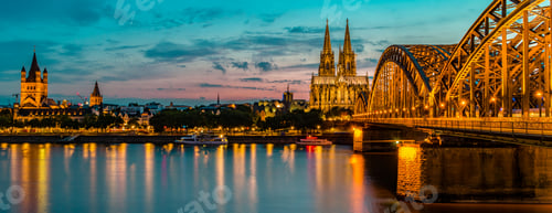 Preview: Cologne Koln Germany during sunset, Cologne bridge with cathedral