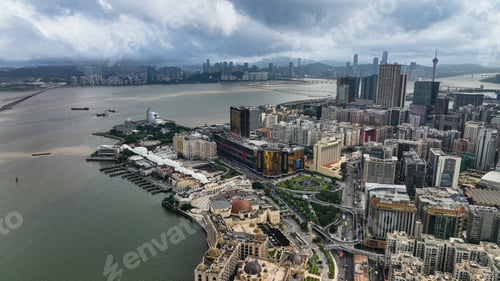 Preview: Aerial View of City and Body of Water in Macao