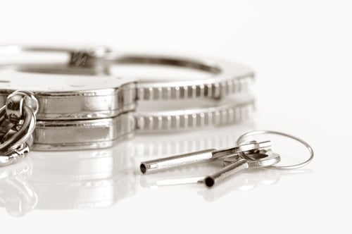 Preview: Metal handcuffs and keys isolated over white background