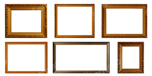 Preview: Collection of vintage golden picture frames isolated on white background with clipping path.