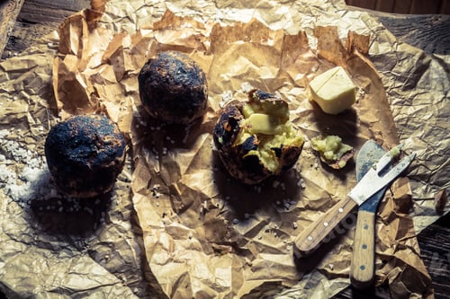 Preview: Fresh made jacket potatoes with butter and salt