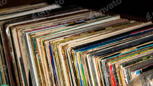 Preview: Close up shot of vintage vinyl rock records