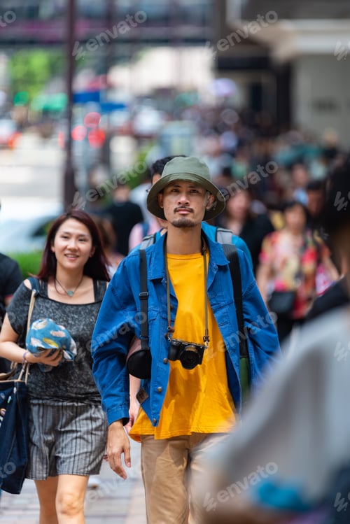 Preview: young people urban city lifestyle, street outdoor activity and walking on the road