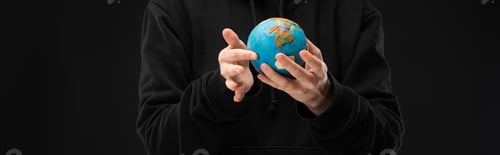 Preview: Panoramic view of woman holding plasticine globe isolated on black, global warming concept