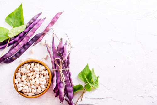 Preview: Uncooked dried white haricot beans in bowl n on table. Heap of legume haricot bean background