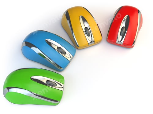 Preview: Computer mouses with different colors isolated on white