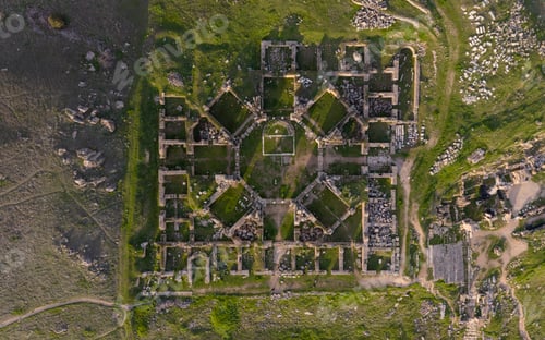 Preview: Aerial View of Hierapolis Ancient City and Pamukkale Travertines in Denizli Turkey