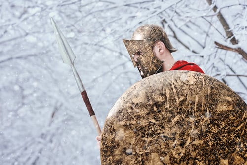 Preview: Alone spartan warrior keeps his armor in the forest