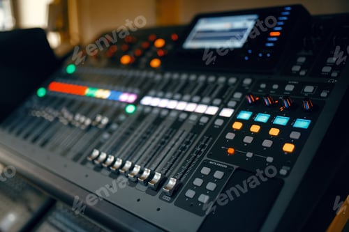 Preview: Black digital keyboard in music store, nobody