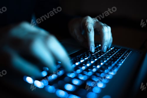 Preview: Businessman Typing Recent Updates On Lap Top Keyboard On Desk. Executive Inserting Data Into Pc.
