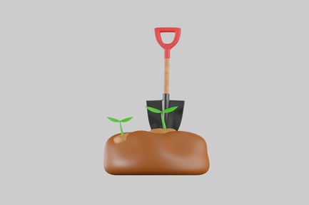 Preview: Shovel with sprouts in soil